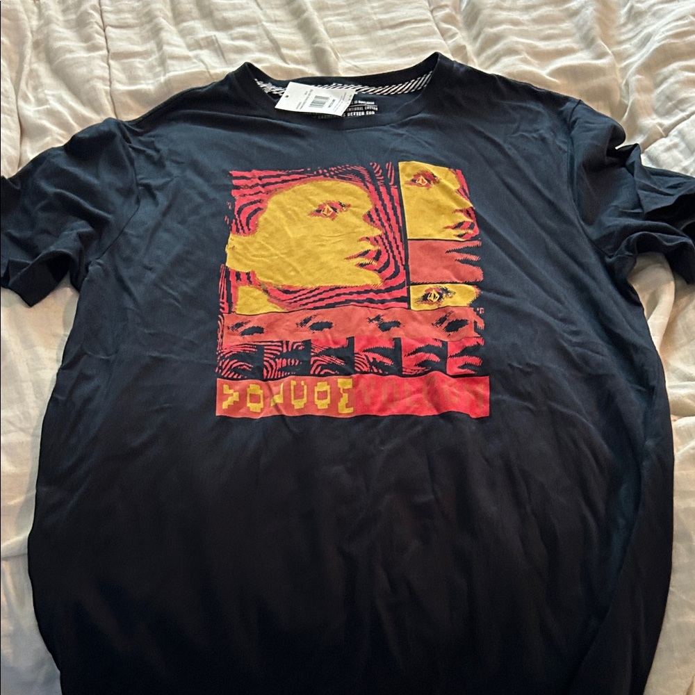 NWT Volcom‎ Black Tee with Red and Yellow Graphic